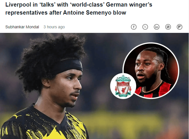 ลิเวอร์พูลเร่งคว้าตัวแทนเซเมโยอย่างรวดเร็ว: ยื่นข้อเสนอ 60 ล้านปอนด์ขอซื้อปีกดอร์ทมุนด์ อเดโมลา อาร์เซนอล และแมนเชสเตอร์ ยูไนเต็ด